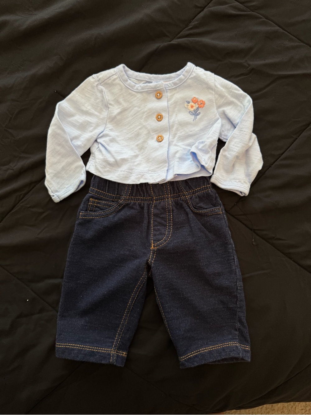 Carter's Light Blue Cardigan Top with Navy Knit Pants